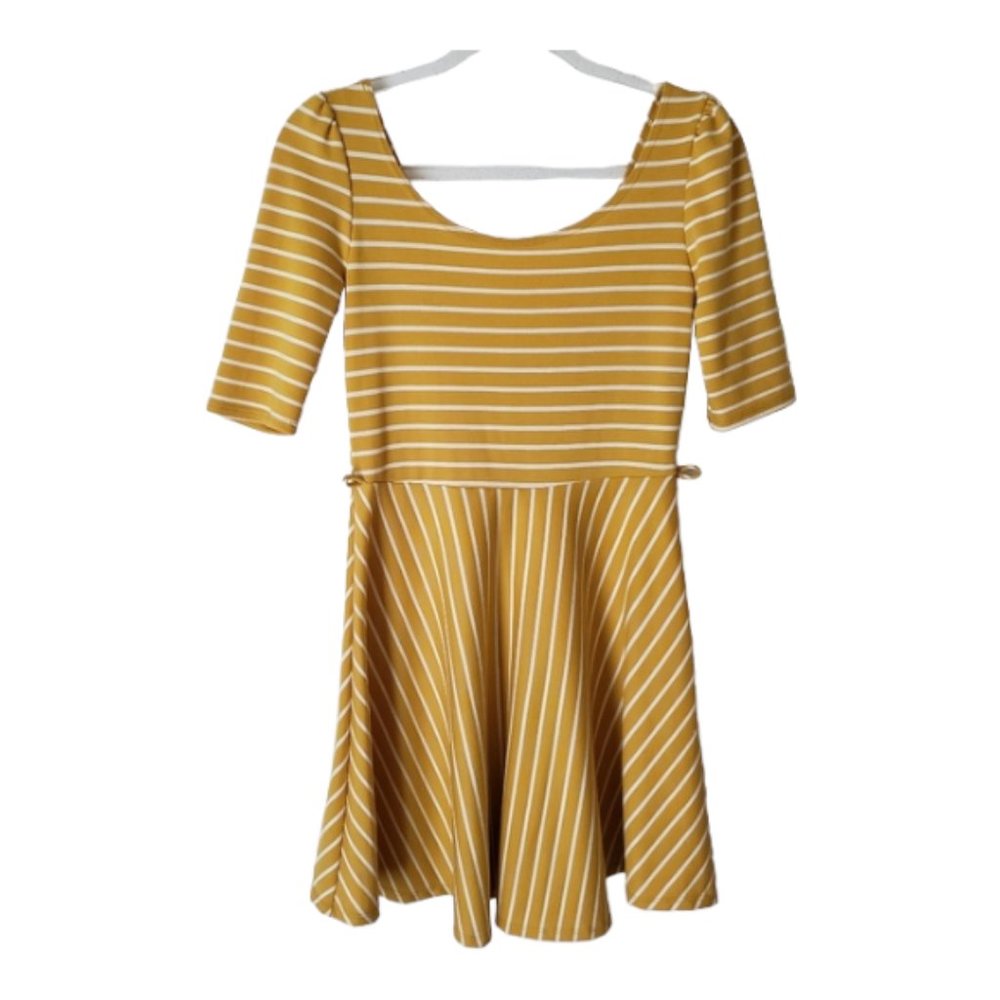Pink Owl | Yellow/ White Striped V- Back Dress